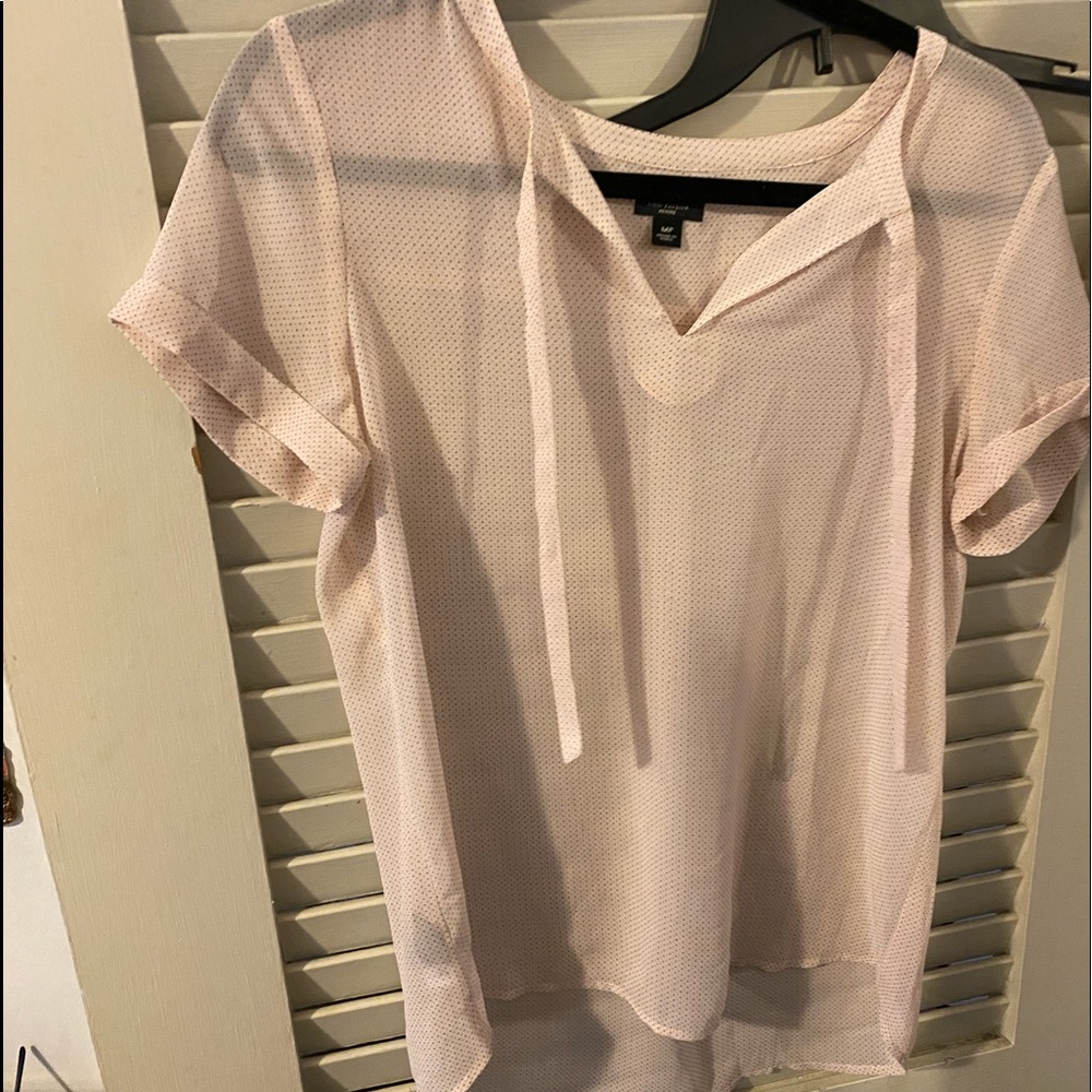 Ann Taylor Blush Sheer Tie Neck Dotted Blouse M/P